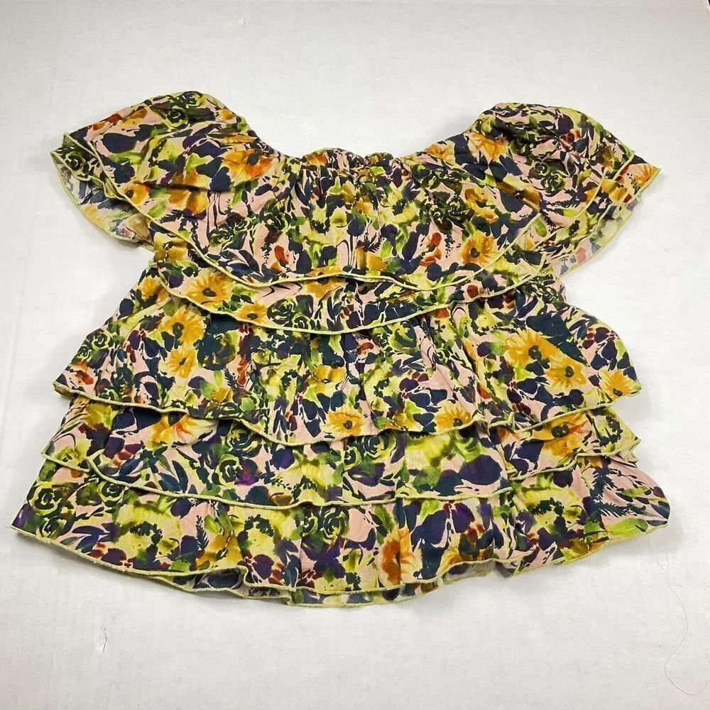 Something Navy Womens Peasant Blouse Floral Off The Shoulder Colorful Top SMALL